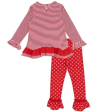Rare Editions Little Girls Long Sleeve Reindeer Applique Striped Top & Dot Legging Pants Set