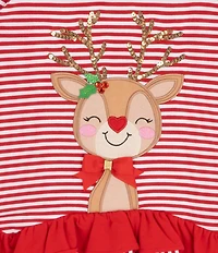 Rare Editions Little Girls Long Sleeve Reindeer Applique Striped Top & Dot Legging Pants Set