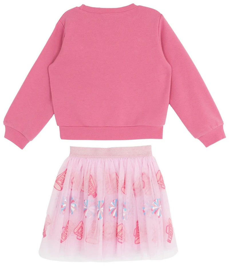 Rare Editions Little Girls Long-Sleeve Touch Down French Terry Sweatshirt & Printed Mesh Tutu Skirt Set