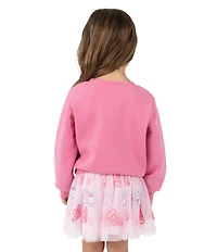 Rare Editions Little Girls Long-Sleeve Touch Down French Terry Sweatshirt & Printed Mesh Tutu Skirt Set