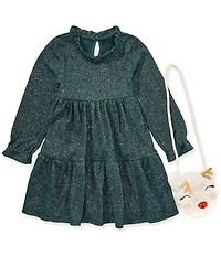 Rare Editions Little Girls Long-Sleeve Two-Tier-Skirted Glitter-Knit Fit-And-Flare Dress