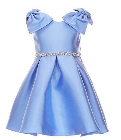 Rare Editions Little Girls Mikado Bow Shoulder Bodice To Box Pleat Skirt