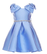 Rare Editions Little Girls Mikado Bow Shoulder Bodice To Box Pleat Skirt