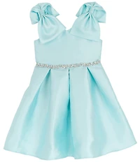 Rare Editions Little Girls Mikado Bow Shoulder Box Pleat Skirt Dress