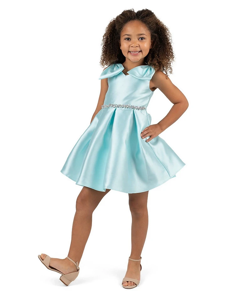 Rare Editions Little Girls Mikado Bow Shoulder Box Pleat Skirt Dress