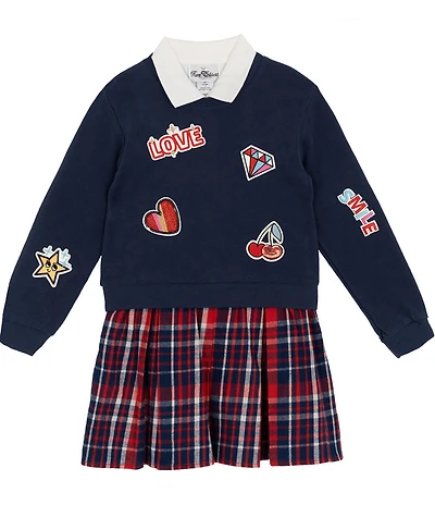 Rare Editions Little Girls Patch Sweatshirt & Plaid Polo Dress