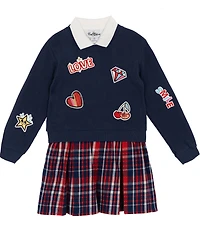 Rare Editions Little Girls Patch Sweatshirt & Plaid Polo Dress