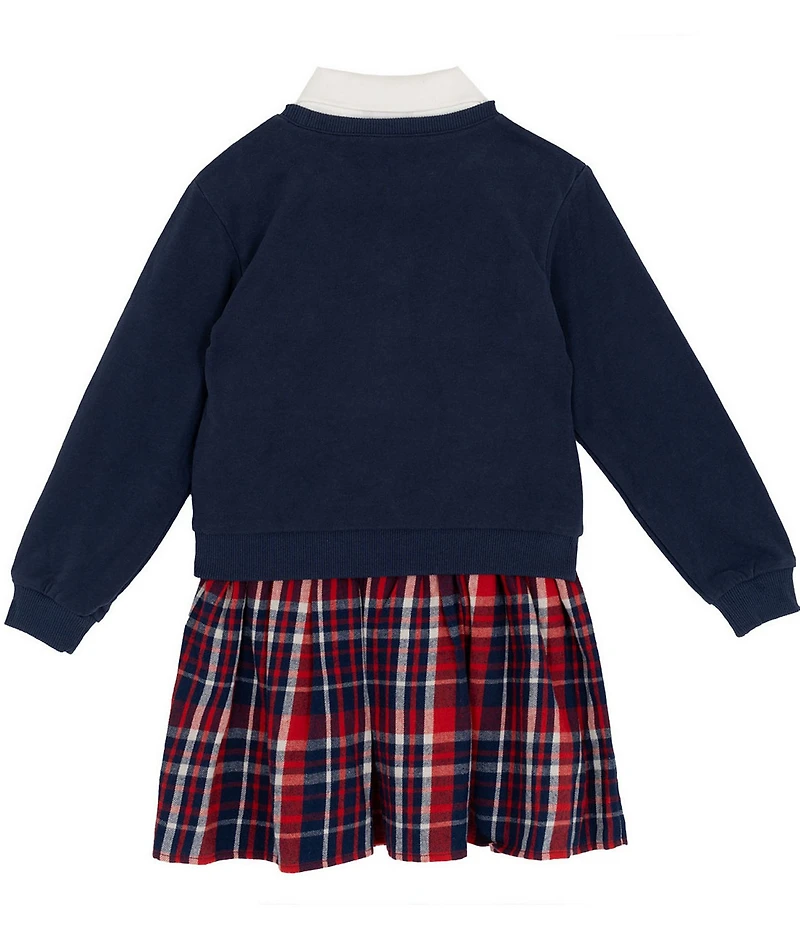 Rare Editions Little Girls Patch Sweatshirt & Plaid Polo Dress