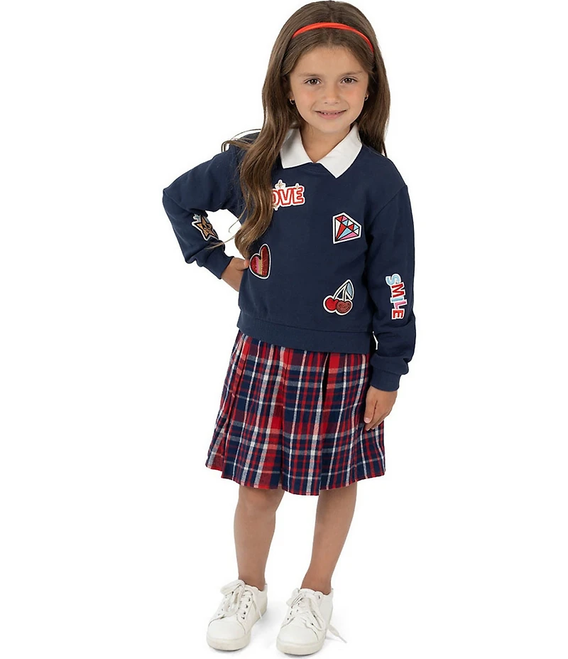 Rare Editions Little Girls Patch Sweatshirt & Plaid Polo Dress