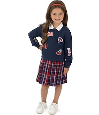 Rare Editions Little Girls Patch Sweatshirt & Plaid Polo Dress