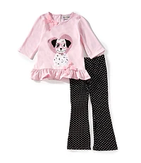 Rare Editions Little Girls Pink Knit Dog Applique Top & Printed Leggings Set