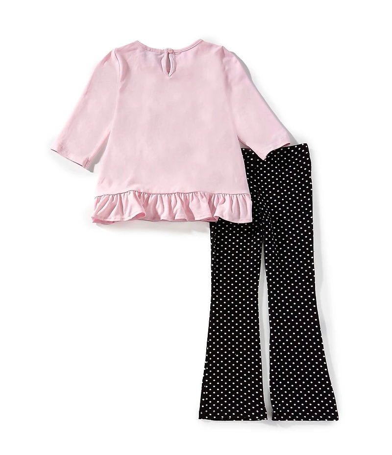 Rare Editions Little Girls Pink Knit Dog Applique Top & Printed Leggings Set