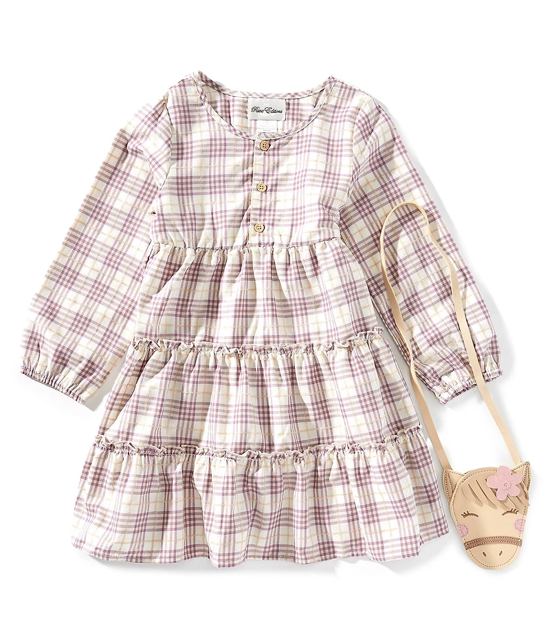 Rare Editions Little Girls Plaid Tiered Dress With Horse Bag