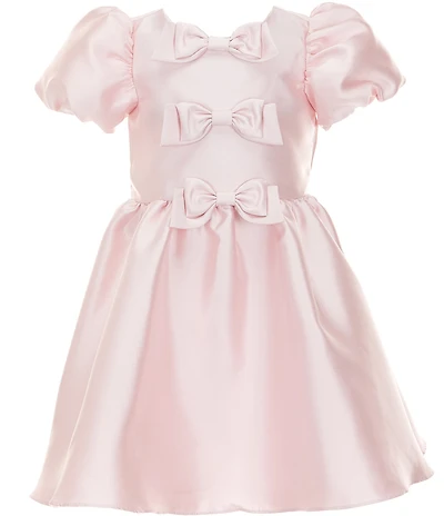Rare Editions Little Girls Puff Short Sleeve Bow Trim Mikado Dress