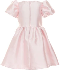 Rare Editions Little Girls Puff Short Sleeve Bow Trim Mikado Dress
