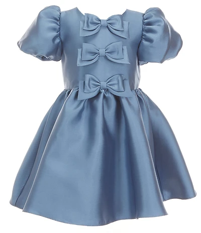 Rare Editions Little Girls Puffed Sleeve Bow Accented Fit-And-Flare Mikado Dress