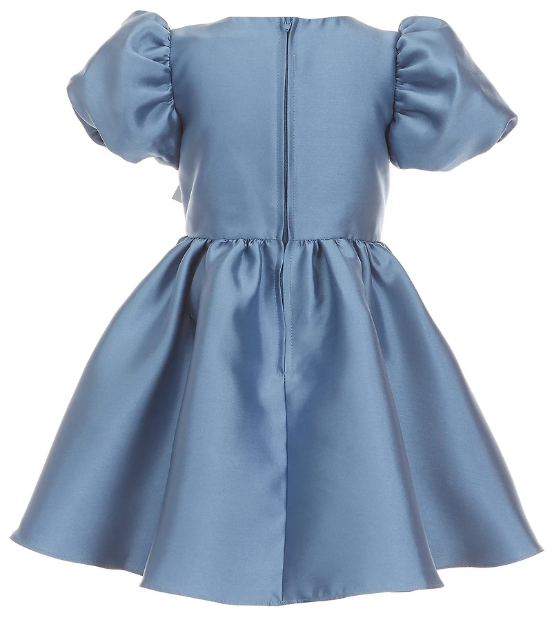 Rare Editions Little Girls Puffed Sleeve Bow Accented Fit-And-Flare Mikado Dress