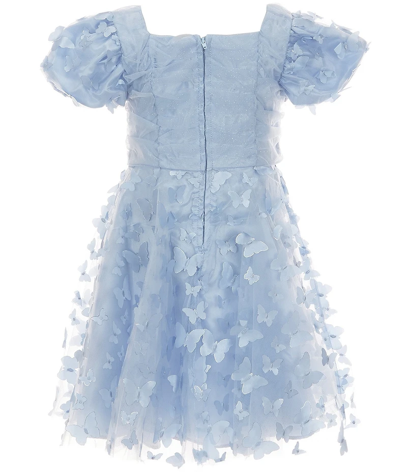 Rare Editions Little Girls Puffed-Sleeve Butterfly-Appliqued Fit-And-Flare Dress