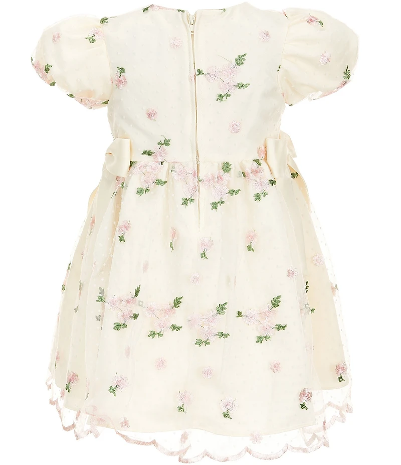 Rare Editions Little Girls Puffed-Sleeve Dotted/Floral-Embroidered Fit-And-Flare Dress