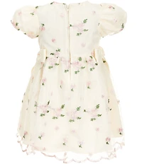 Rare Editions Little Girls Puffed-Sleeve Dotted/Floral-Embroidered Fit-And-Flare Dress