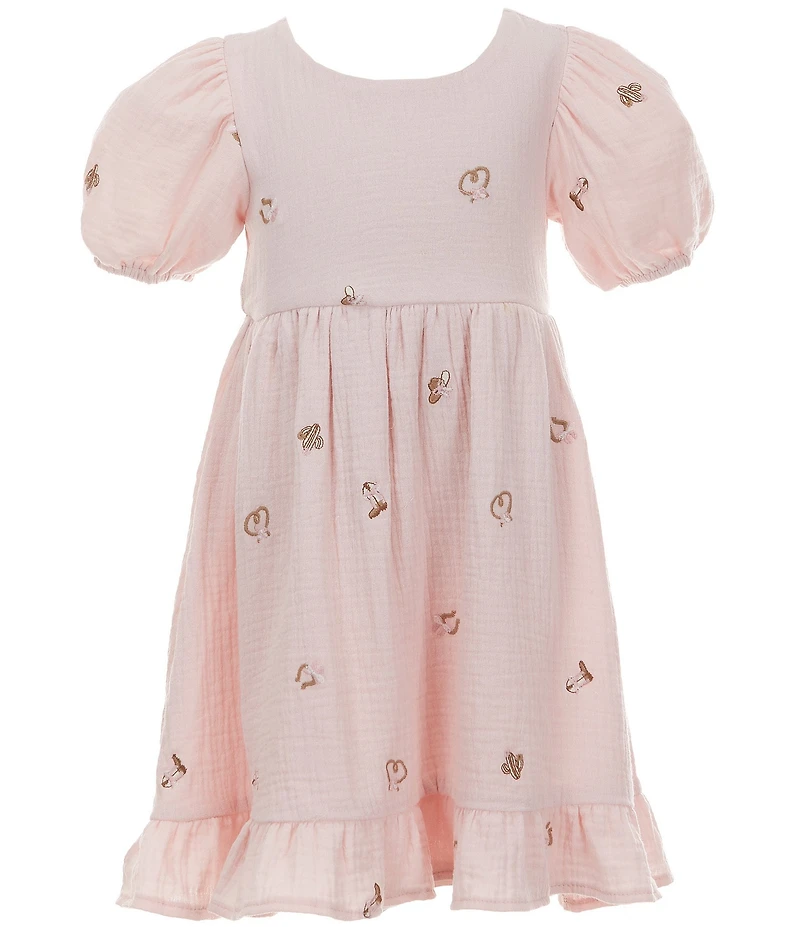Rare Editions Little Girls Puffed-Sleeve Embroidered Gauze Dress