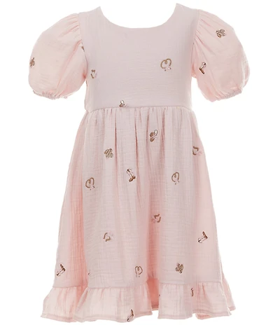 Rare Editions Little Girls Puffed-Sleeve Embroidered Gauze Dress