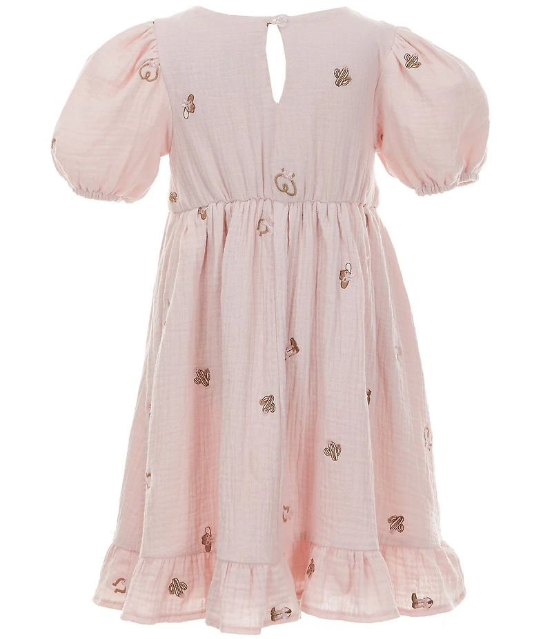 Rare Editions Little Girls Puffed-Sleeve Embroidered Gauze Dress