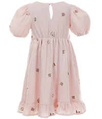 Rare Editions Little Girls Puffed-Sleeve Embroidered Gauze Dress