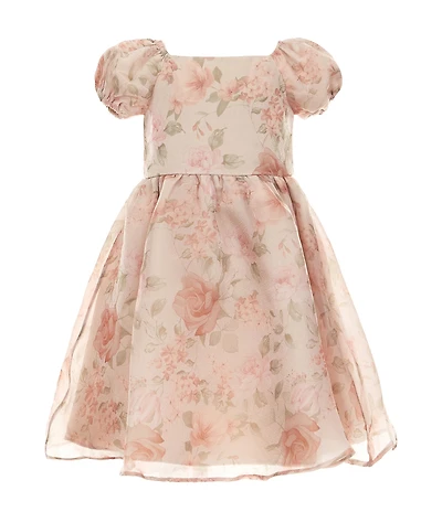 Rare Editions Little Girls Puffed-Sleeve Floral Organza Fit-And-Flare Dress