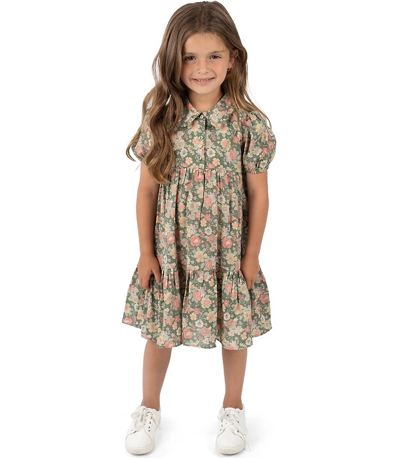 Rare Editions Little Girls Puffed-Sleeve Floral-Printed Fit-And-Flare Dress