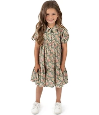Rare Editions Little Girls Puffed-Sleeve Floral-Printed Fit-And-Flare Dress