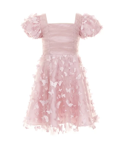Rare Editions Little Girls Puffed-Sleeve Three-Dimensional-Butterfly-Appliqued Fit-And-Flare Dress