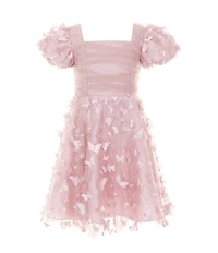 Rare Editions Little Girls Puffed-Sleeve Three-Dimensional-Butterfly-Appliqued Fit-And-Flare Dress