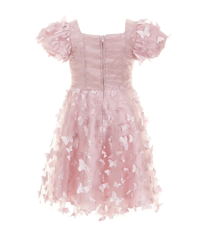 Rare Editions Little Girls Puffed-Sleeve Three-Dimensional-Butterfly-Appliqued Fit-And-Flare Dress