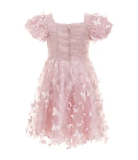 Rare Editions Little Girls Puffed-Sleeve Three-Dimensional-Butterfly-Appliqued Fit-And-Flare Dress