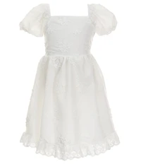 Rare Editions Little Girls Puffed Sleeve Three Dimensional Embroidered Fit-And-Flare Dress