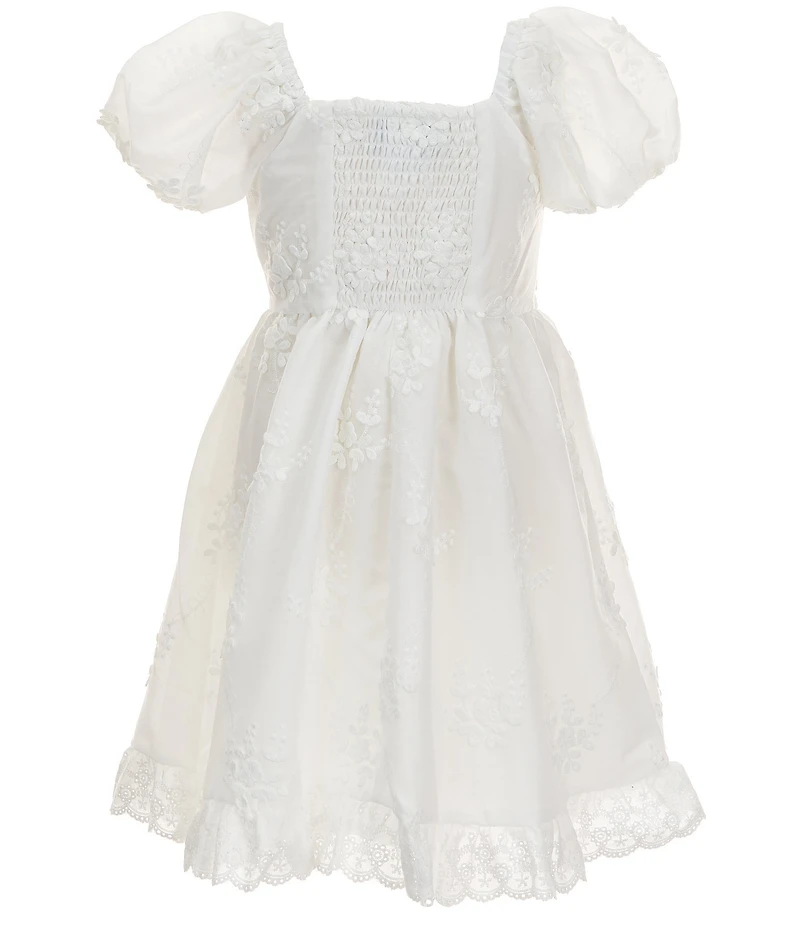 Rare Editions Little Girls Puffed Sleeve Three Dimensional Embroidered Fit-And-Flare Dress