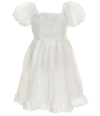 Rare Editions Little Girls Puffed Sleeve Three Dimensional Embroidered Fit-And-Flare Dress