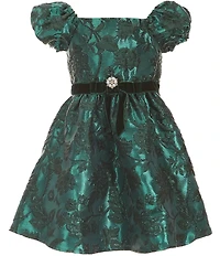 Rare Editions Little Girls Puffed-Sleeve Two-Tone-Brocade Fit-And-Flare Dress