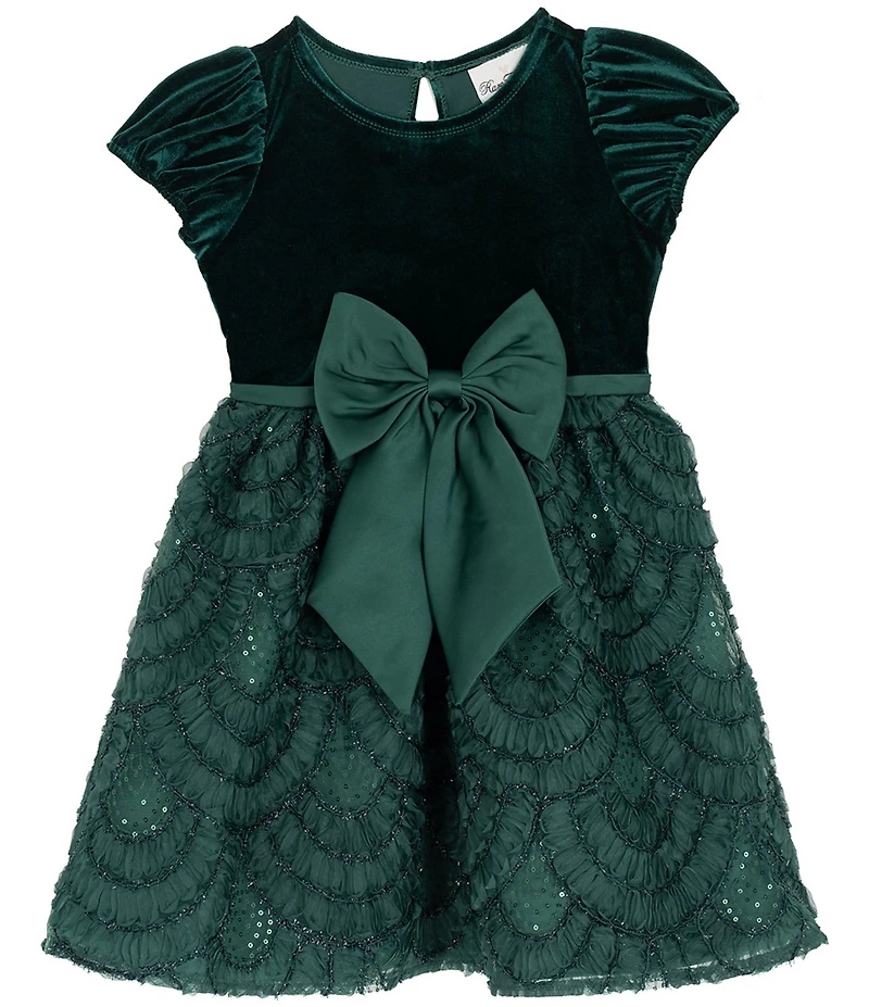 Rare Editions Little Girls Puffed-Sleeve Velvet-Bodice/Soutache-Embroidered-Skirted Fit-And-Flare Dress