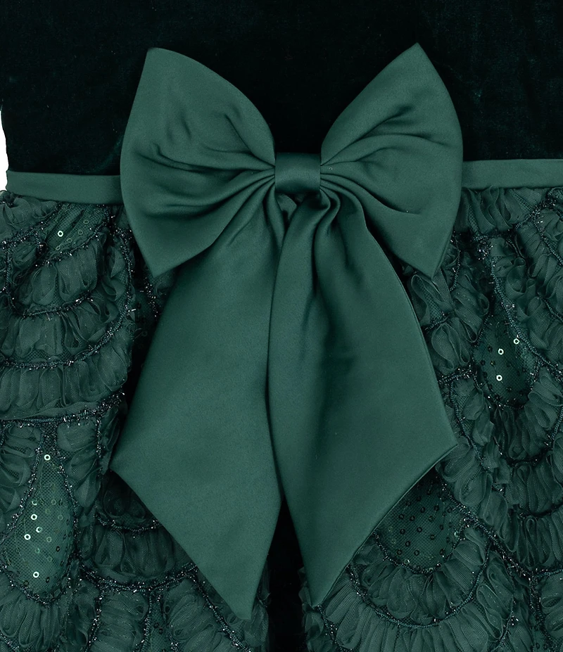 Rare Editions Little Girls Puffed-Sleeve Velvet-Bodice/Soutache-Embroidered-Skirted Fit-And-Flare Dress