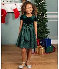 Rare Editions Little Girls Puffed-Sleeve Velvet-Bodice/Soutache-Embroidered-Skirted Fit-And-Flare Dress