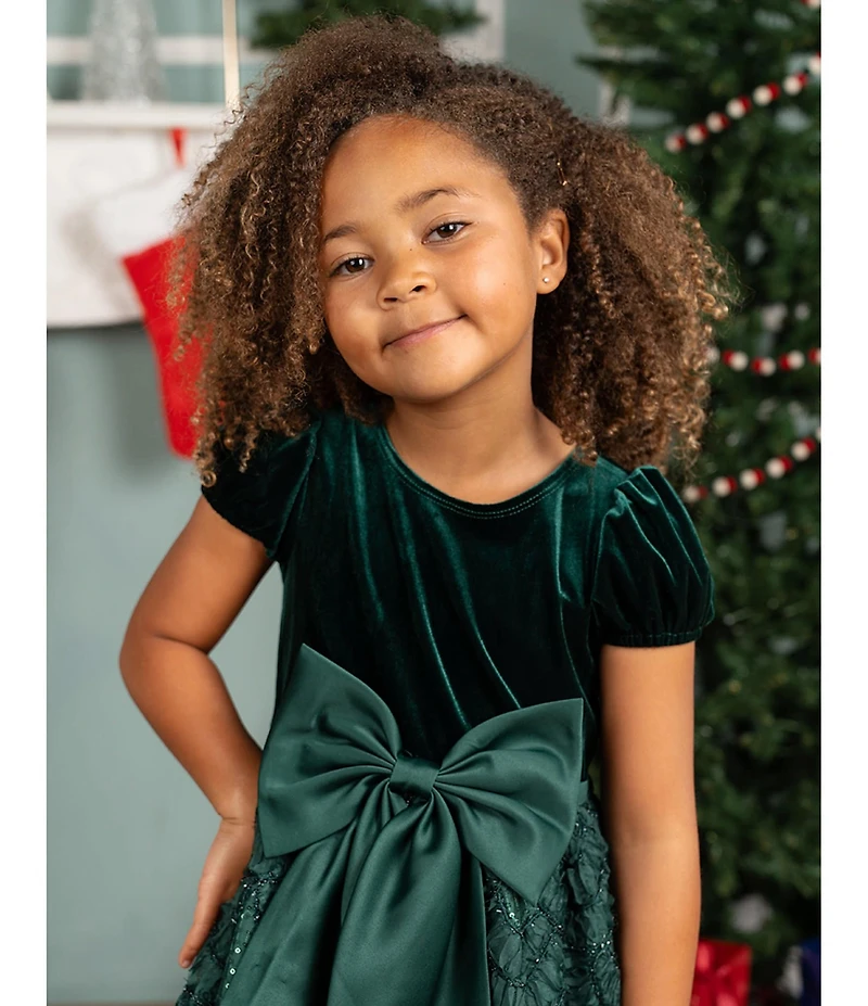 Rare Editions Little Girls Puffed-Sleeve Velvet-Bodice/Soutache-Embroidered-Skirted Fit-And-Flare Dress