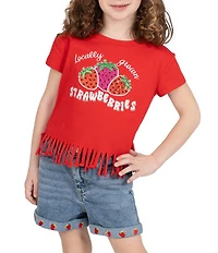 Rarity Little Girls Raglan-Sleeve Strawberry-Applique T-Shirt & Denim Shorts Set