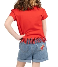 Rarity Little Girls Raglan-Sleeve Strawberry-Applique T-Shirt & Denim Shorts Set
