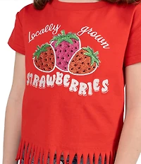 Rarity Little Girls Raglan-Sleeve Strawberry-Applique T-Shirt & Denim Shorts Set