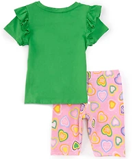Rare Editions Little Girls Ruffle-Sleeve Heart-Applique Top & Heart-Printed Biker Shorts Set