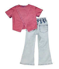 Rare Editions Little Girls Short Sleeve Acid Washed T-Shirt & Wide Leg Pants Set