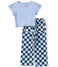 Rare Editions Little Girls Short-Sleeve Be Pawsitive T-Shirt & Checked Jeans Set