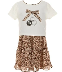 Rare Editions Little Girls Short Sleeve Bow Graphic Cheetah Print Chiffon Dress